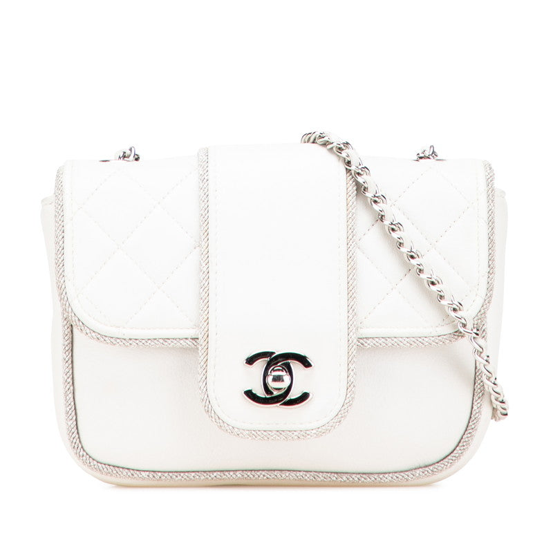 シャネル マトラッセ ココマーク チェーン ショルダーバッグ ホワイト シルバー ラムスキン レディース CHANEL 【中古】