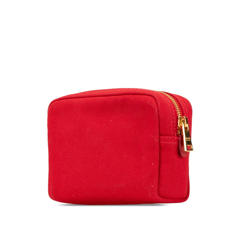 プラダ カナパロゴ ポーチ 1NA021 ロッソ レッド キャンバス レザー レディース PRADA 【中古】