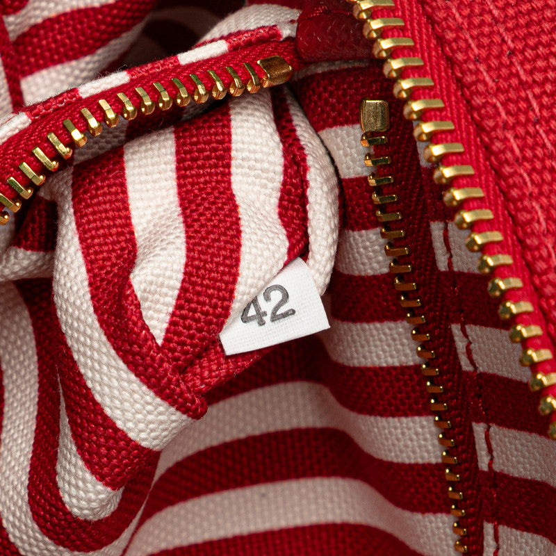 プラダ カナパロゴ ポーチ 1NA021 ロッソ レッド キャンバス レザー レディース PRADA 【中古】