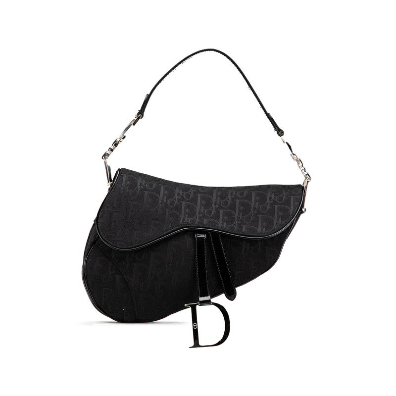 ディオール トロッター サドルバッグ ワンショルダーバッグ ブラック キャンバス レザー レディース Dior 【中古】