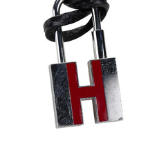 エルメス Hモチーフ カデナ ネックレス シルバー レッド ブラック メタル レザー メンズ HERMES 【中古】