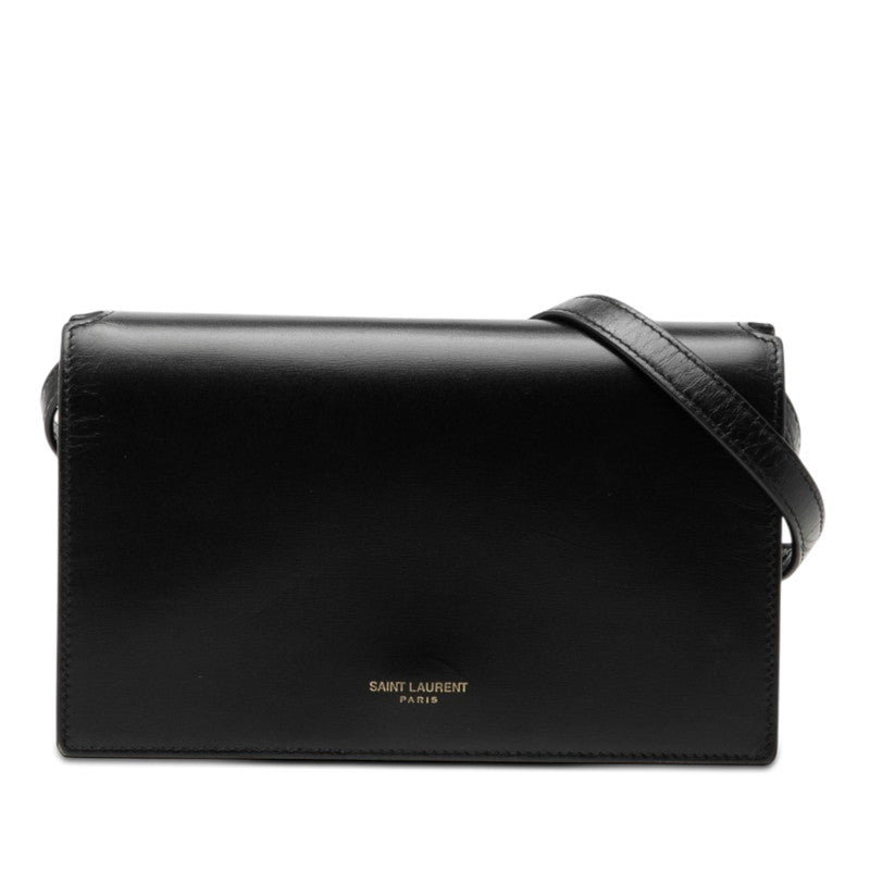 サンローラン ロゴ 斜め掛け ショルダーバッグ ブラック レザー レディース SAINT LAURENT 【中古】