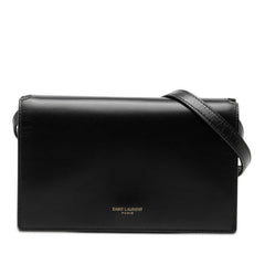 サンローラン ロゴ 斜め掛け ショルダーバッグ ブラック レザー レディース SAINT LAURENT 【中古】