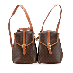 セリーヌ マカダム ダブルリュック リュック バックパック ブラウン PVC レザー レディース CELINE 【中古】