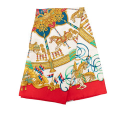 エルメス カレ90 LUNA PARK ルナパーク 遊園地 スカーフ 大判 レッド シルク レディース HERMES 【中古】