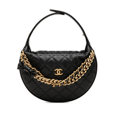 シャネル ココマーク マトラッセ ミニ ホーボー ハンドバッグ リボン チェーン ブラック キャビアスキン レディース CHANEL 【中古】