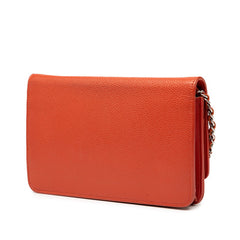 シャネル ココマーク チェーン ショルダーバッグ ウォレットバッグ A48654 レッド キャビアスキン レディース CHANEL 【中古】