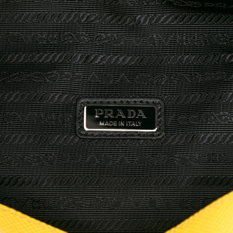 プラダ 三角ロゴプレート トライアングル ショルダーバッグ イエロー レザー サフィアーノレザー レディース PRADA 【中古】