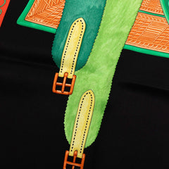エルメス カレ70 Selle d'Officier en Grande Tenue 士官鞍の礼装 スカーフ ブラック グリーン系 シルク レディース HERMES 中古