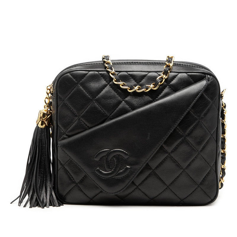 シャネル ココマーク マトラッセ タッセル チェーン ショルダーバッグ ブラック ラムスキン レディース CHANEL 【中古】