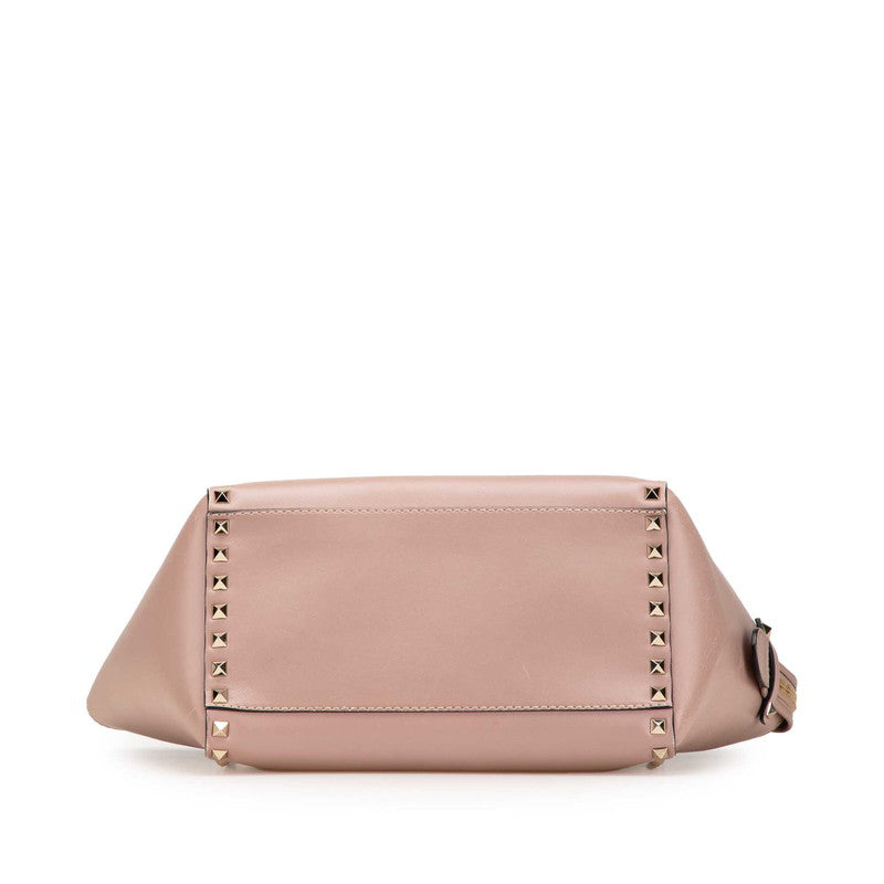 ヴァレンチノ ロックスタッズ ハンドバッグ ショルダーバッグ 2WAY グレージュ レザー レディース Valentino 【中古】