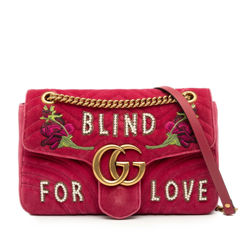 グッチ GGマーモント BLIND FOR LOVE 刺繍 チェーン ショルダーバッグ ハンドバッグ 443496 ピンク ベロア レディース GUCCI 【中古】
