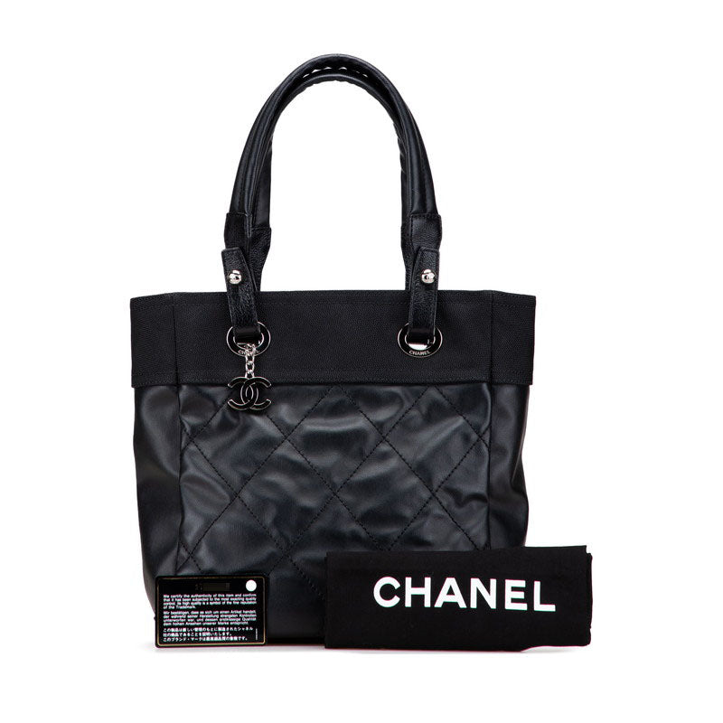 シャネル パリビアリッツPM ココマーク トートバッグ ハンドバッグ A34208 ブラック PVC レザー レディース CHANEL 【中古】