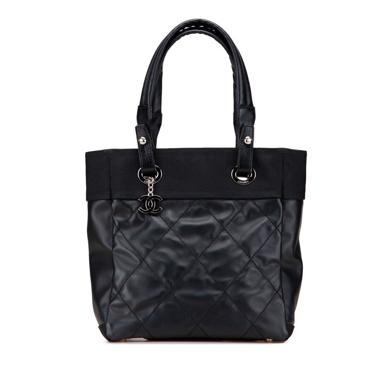 シャネル パリビアリッツPM ココマーク トートバッグ ハンドバッグ A34208 ブラック PVC レザー レディース CHANEL 【中古】