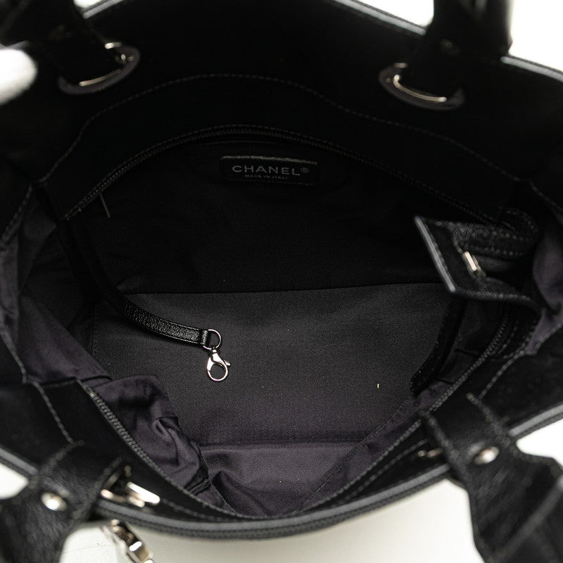 シャネル パリビアリッツPM ココマーク トートバッグ ハンドバッグ A34208 ブラック PVC レザー レディース CHANEL 【中古】