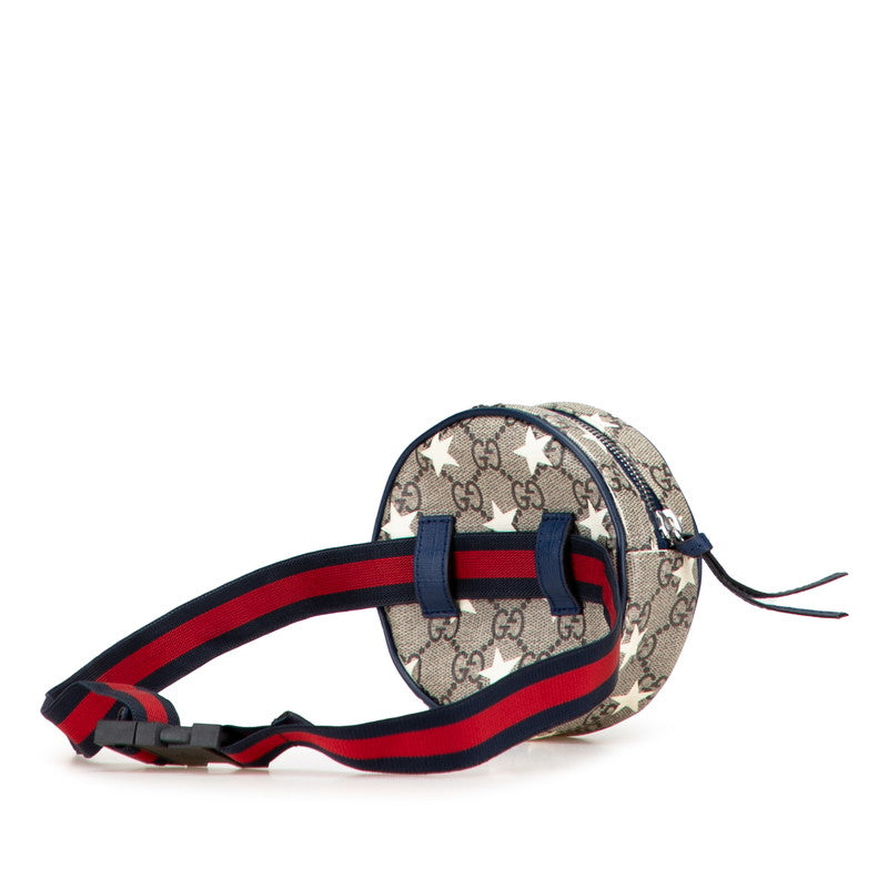 グッチ チルドレンズ GGスプリーム スター ウエストバッグ 502330 ベージュ ネイビー PVC レザー レディース GUCCI 【中古】
