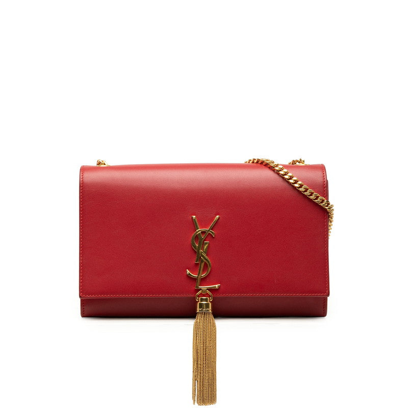 サンローラン ケイト タッセル ミディアム YSLロゴ チェーン ショルダーバッグ レッド レザー レディース SAINT LAURENT 【中古】