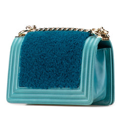 シャネル ボーイシャネル ショルダーバッグ ブルー グリーン ムートン レザー レディース CHANEL 【中古】