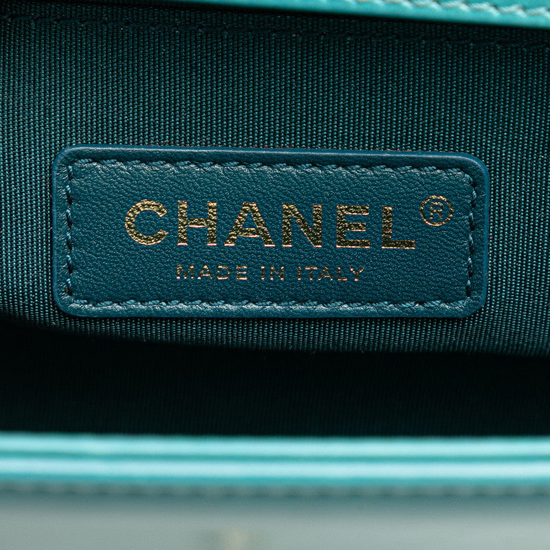 シャネル ボーイシャネル ショルダーバッグ ブルー グリーン ムートン レザー レディース CHANEL 【中古】