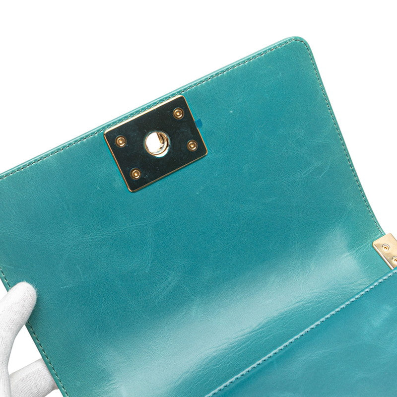 シャネル ボーイシャネル ショルダーバッグ ブルー グリーン ムートン レザー レディース CHANEL 【中古】