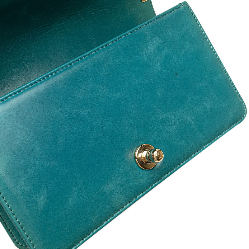 シャネル ボーイシャネル ショルダーバッグ ブルー グリーン ムートン レザー レディース CHANEL 【中古】