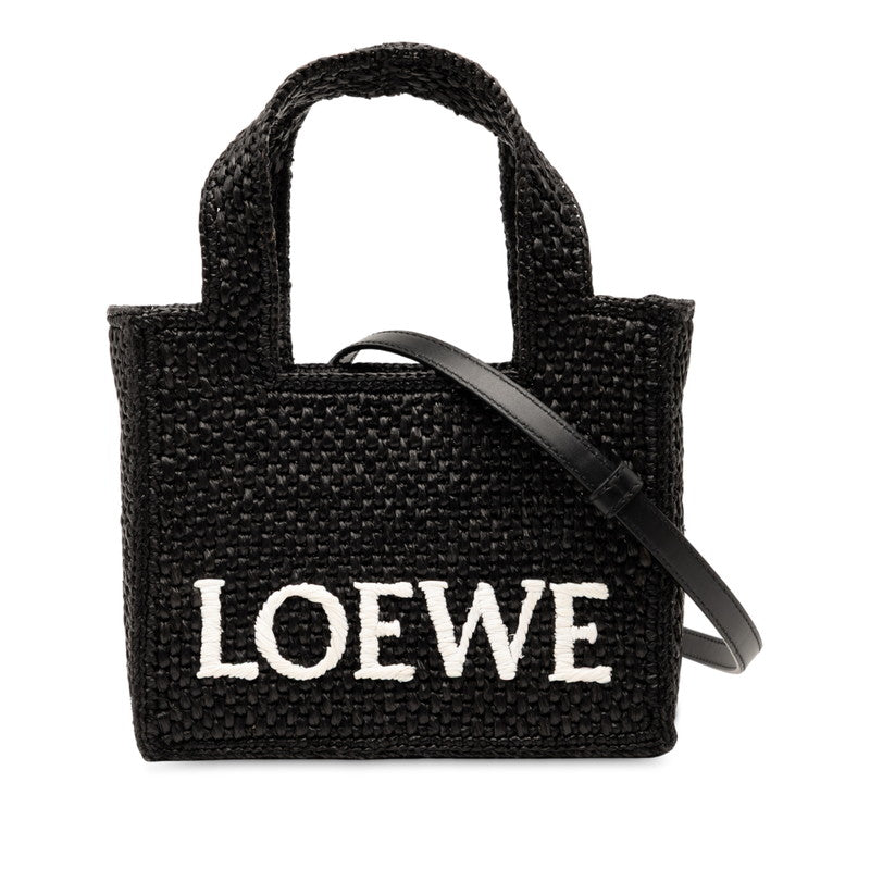 ロエベ フォント トート ミニ トートバッグ ショルダーバッグ 2WAY ブラック ラフィア レザー レディース LOEWE 【中古】