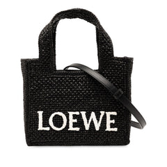 ロエベ フォント トート ミニ トートバッグ ショルダーバッグ 2WAY ブラック ラフィア レザー レディース LOEWE 【中古】