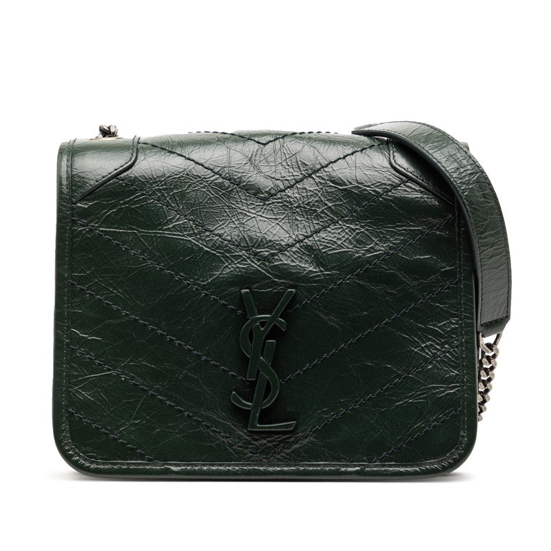 サンローラン YSL ニキ Vステッチ 斜め掛け チェーンショルダーバッグ 583103 カーキ レザー レディース SAINT LAURENT 【中古】
