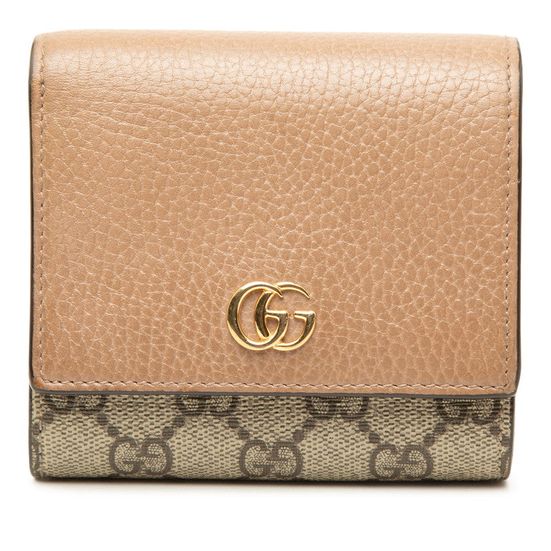 グッチ GGスプリーム 二つ折り財布 598587 ベージュ ブラウン PVC レザー レディース GUCCI 中古