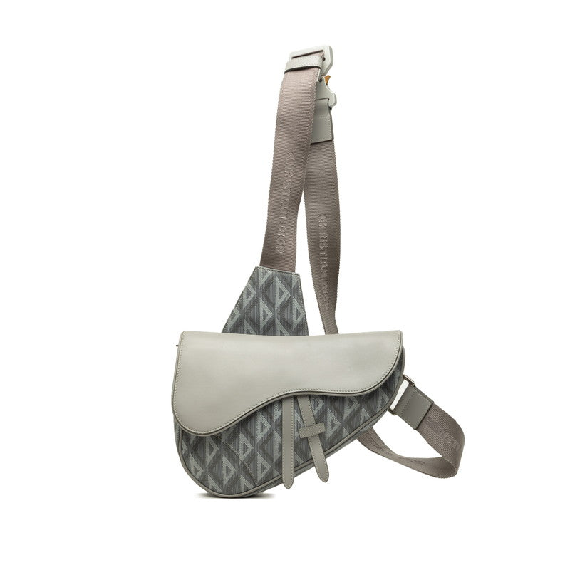 ディオール CDダイヤモンド サドル ボディバッグ ショルダーバッグ グレー PVC レザー レディース Dior 中古