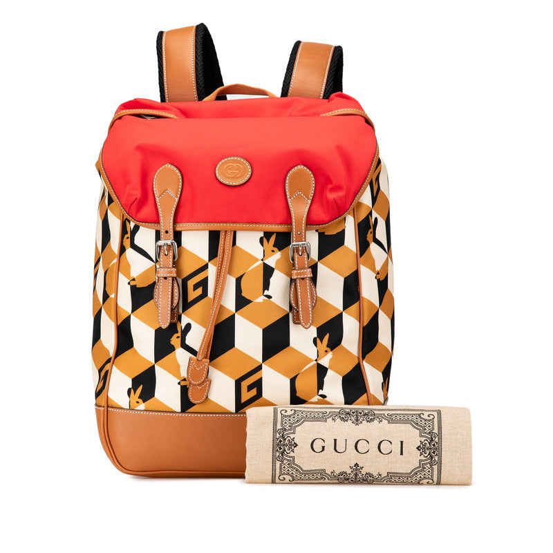 グッチ インターロッキングG リュック バックパック 696013 ブラウン ベージュ レッド ナイロン レザー レディース GUCCI 【中古】