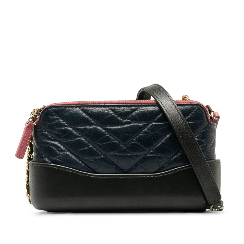 シャネル ガブリエル キルティング チェーン ウォレット ミニ ショルダーバッグ ネイビー レザー レディース CHANEL 中古