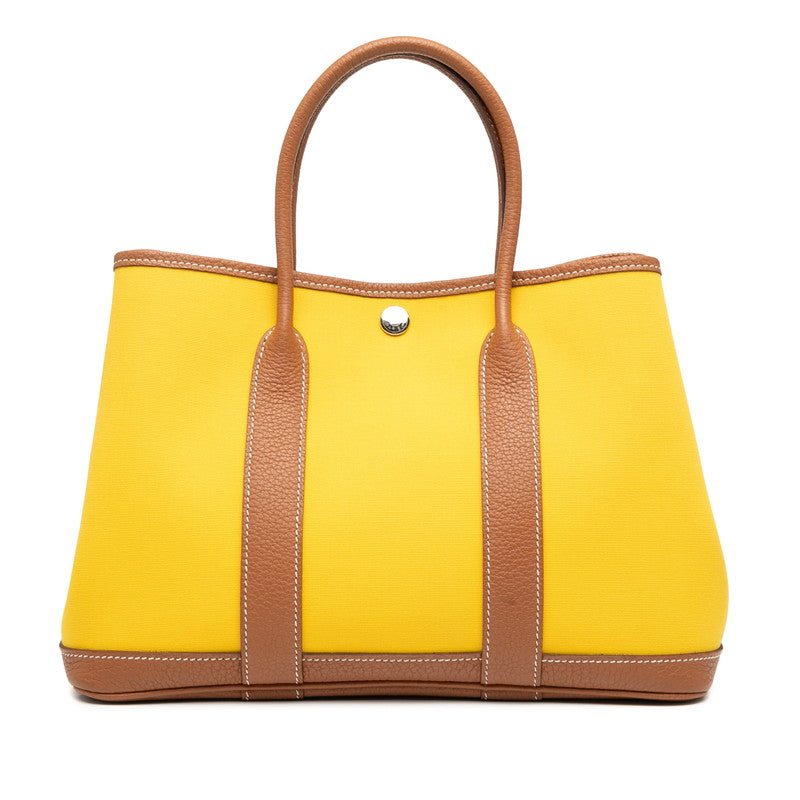 エルメス ガーデンパーティーTPM ハンドバッグ イエロー ブラウン シルバー金具 トワルオフィシエ ネゴンダ レディース HERMES 【中古】