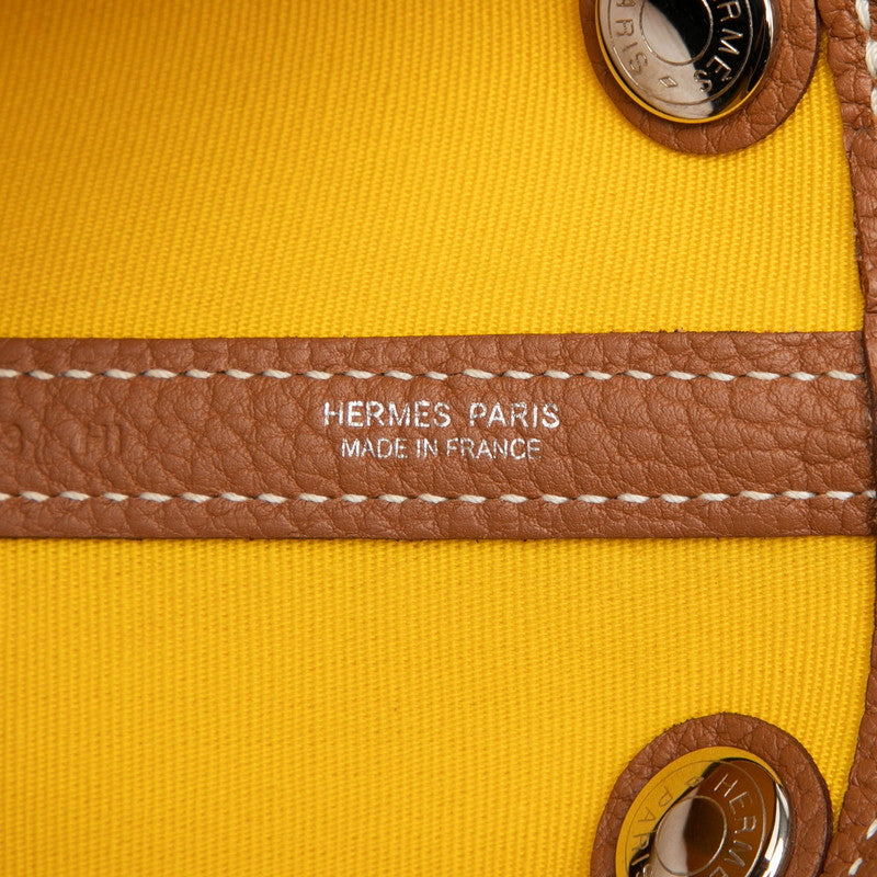 エルメス ガーデンパーティーTPM ハンドバッグ イエロー ブラウン シルバー金具 トワルオフィシエ ネゴンダ レディース HERMES 【中古】