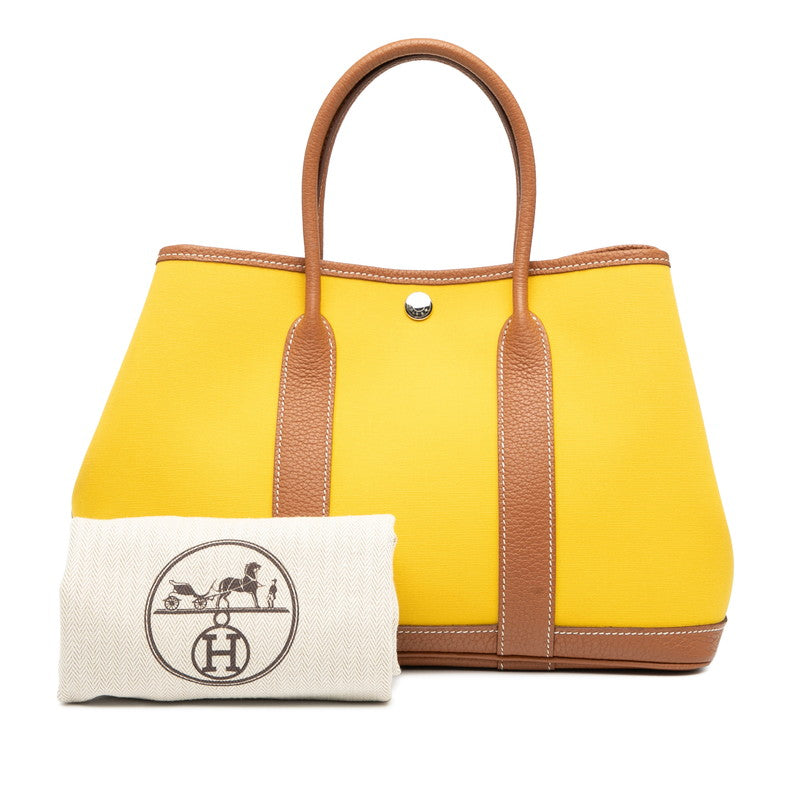 エルメス ガーデンパーティーTPM ハンドバッグ イエロー ブラウン シルバー金具 トワルオフィシエ ネゴンダ レディース HERMES 【中古】