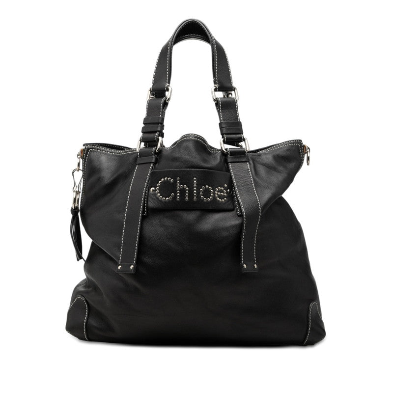 クロエ ロゴ スタッズ トートバッグ ハンドバッグ ブラック レザー レディース Chloe 【中古】