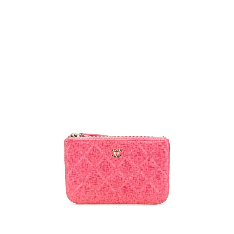 シャネル マトラッセ ココマーク ポーチ ピンク キャビアスキン レディース CHANEL 【中古】
