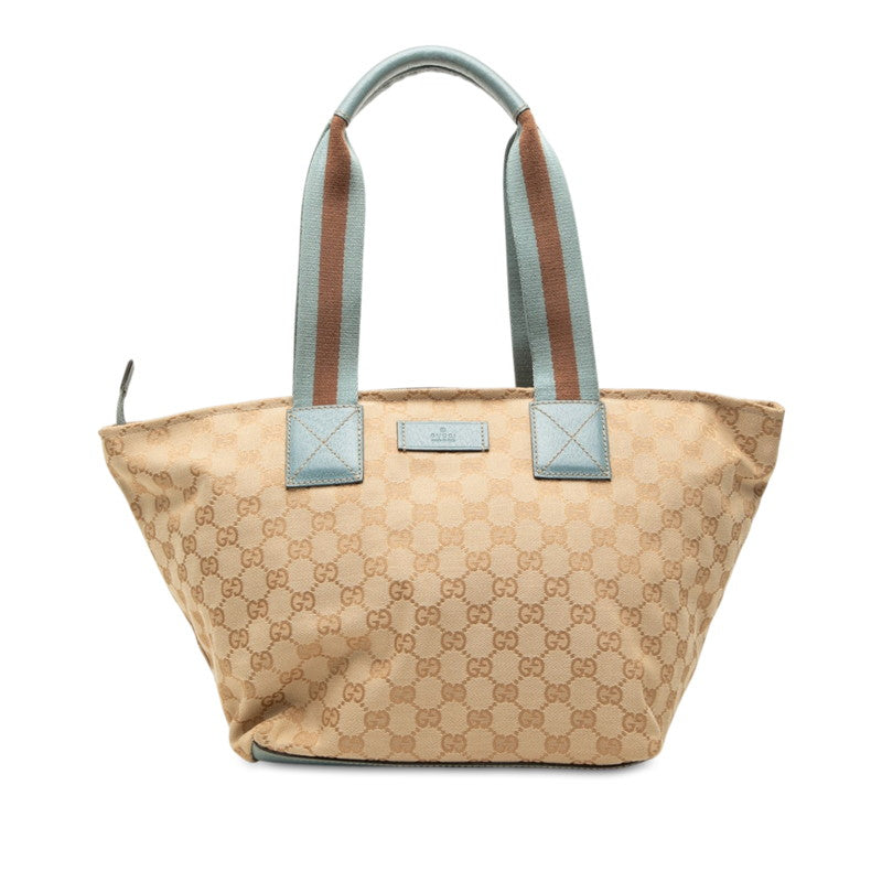 グッチ GGキャンバス トートバッグ ショルダーバッグ 131230 ベージュ ブルー キャンバス レザー レディース GUCCI 中古