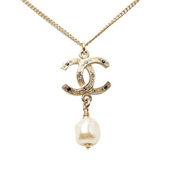 シャネル ココマーク ペンダント ネックレス 12A ゴールド メッキ ラインストーン フェイクパール レディース CHANEL 【中古】