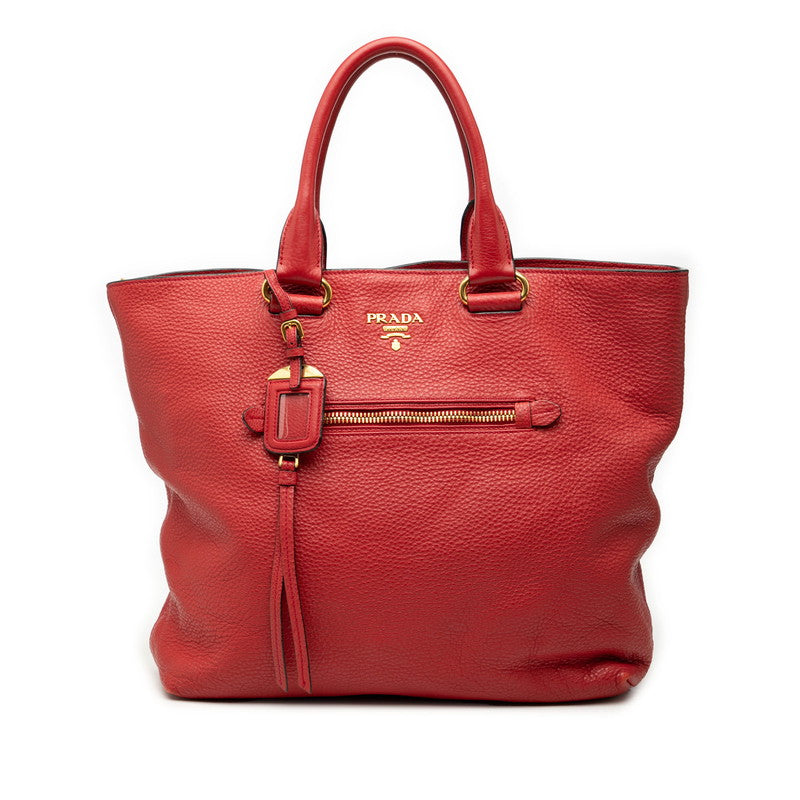 プラダ トートバッグ レッド レザー レディース PRADA 【中古】