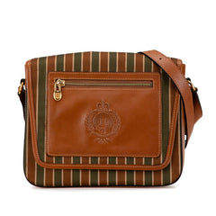 セリーヌ トリオンフ ストライプ ショルダーバッグ ブラウン グリーン キャンバス レザー レディース CELINE 【中古】