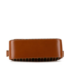 セリーヌ トリオンフ ストライプ ショルダーバッグ ブラウン グリーン キャンバス レザー レディース CELINE 【中古】