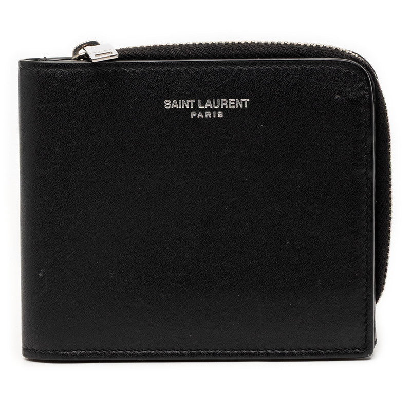サンローラン イースト ウエスト 二つ折り財布 コンパクトウォレット 556268 ブラック レザー メンズ SAINT LAURENT 【中古】