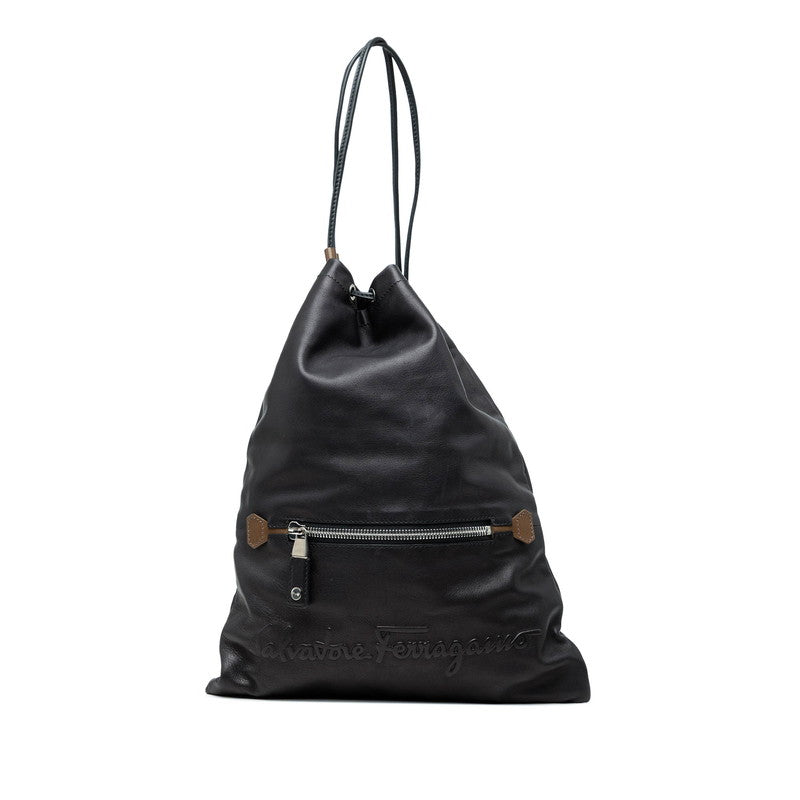 サルヴァトーレフェラガモ ロゴ ショルダーバッグ ブラック ブラウン レザー レディース Salvatore Ferragamo 【中古】
