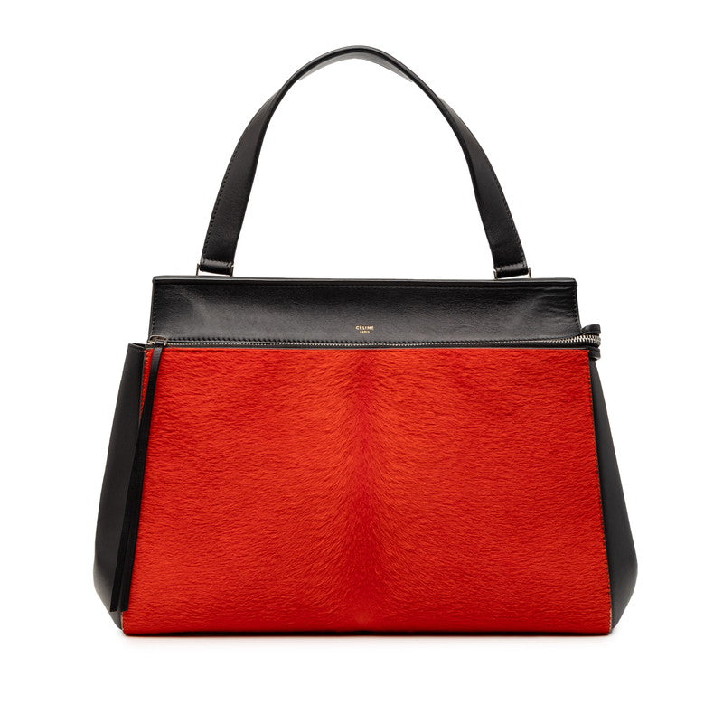 セリーヌ エッジ ミディアム トートバッグ ブラック レッド レザー ハラコ レディース CELINE 【中古】