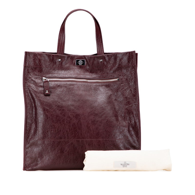 ヴァレンティノ ロックスタッズ トートバッグ ハンドバッグ パープル レザー レディース VALENTINO 【中古】