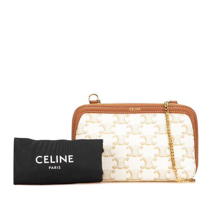 セリーヌ トリオンフ チェーン 斜め掛け ショルダーバッグ ホワイト ブラウン PVC レザー レディース CELINE 【中古】