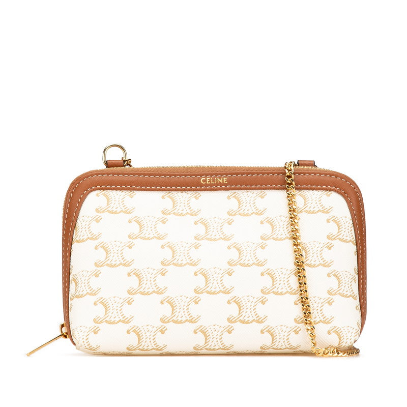 セリーヌ トリオンフ チェーン 斜め掛け ショルダーバッグ ホワイト ブラウン PVC レザー レディース CELINE 【中古】