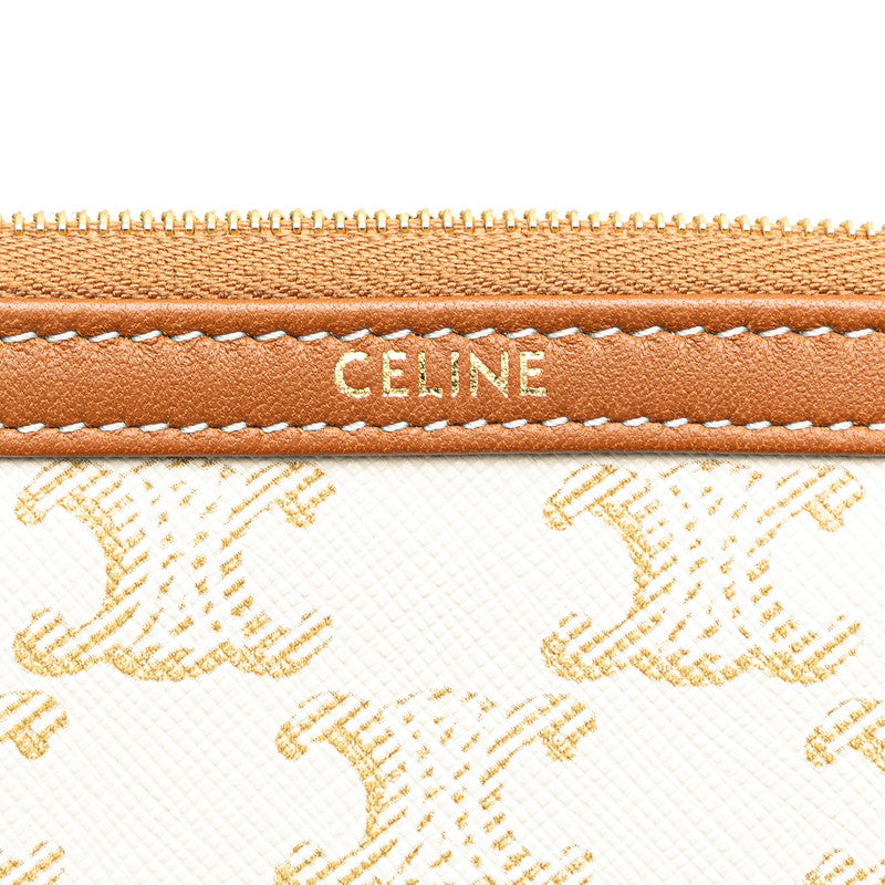 セリーヌ トリオンフ チェーン 斜め掛け ショルダーバッグ ホワイト ブラウン PVC レザー レディース CELINE 【中古】
