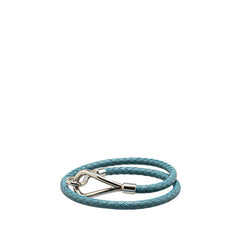 エルメス ジャンボ ドゥブルトゥール 編み込み ブレスレット ライトブルー シルバー レザー メタル レディース HERMES 【中古】